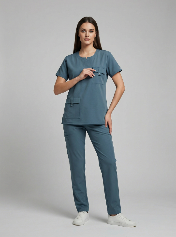 SİENA-Arduvaz Mavisi Likralı Slit Yaka Bayan Takımı